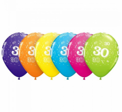 Latexové balónky s číslem 30 - pastelové barvy 6ks