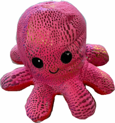 Oboustranná plyšová chobotnice s měnícím se výrazem (růžová/červená)