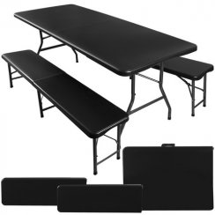 Skládací zahradní stůl 180cm + 2 lavice černá