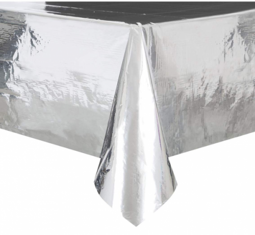 Lesklý stříbrný ubrus 274x137cm plastový