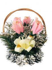 Smuteční kytice z umělých květin šiškový košík - růžové
