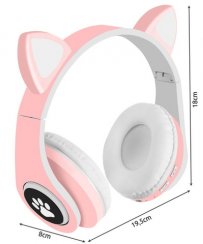 Bezdrátová sluchátka s kočičíma ušima růžová