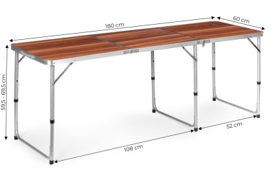 Skládací turistický stůl hnědý 180x60cm