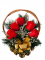Smuteční kytice z umělých květin šiškový košík - červené