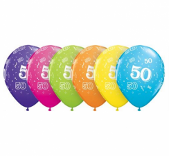 Latexové balónky s číslem 50 - pastelové barvy 6ks