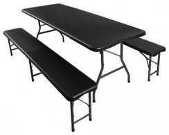Skladací záhradný stôl 180cm + 2 lavice čierna