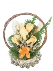 Smuteční kytice z umělých květin šiškový košík - oranžové