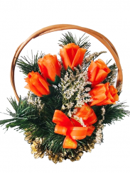 Smútočná kytica z umelých kvetov šiškový košík - oranžové