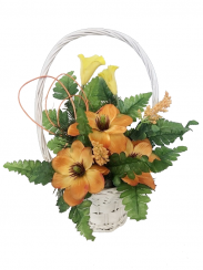 Smútočná kytica z umelých kvetov košík  - oranžové