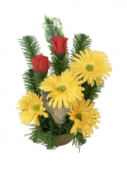 Smuteční kytice z umělých květin květináč - žluté astry