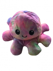 Oboustranná plyšová chobotnice ružovomodrá s měnícím se výrazem