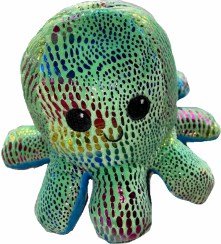 Oboustranná plyšová chobotnice s měnícím se výrazem (zelená/modrá)