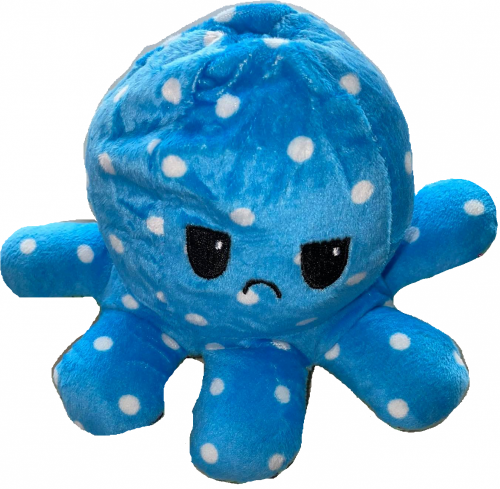 Obojstranná plyšová chobotnice s meniacim sa výrazom modrá trblietajúce