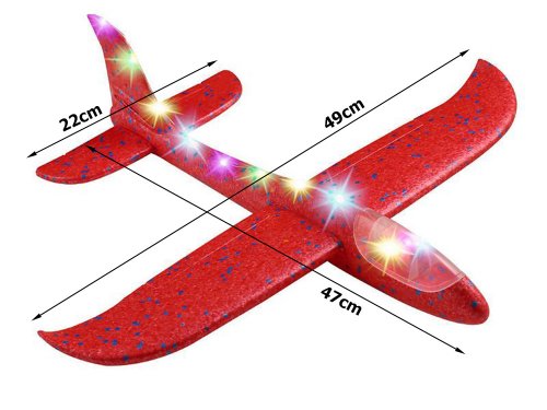 Polystyrénové svietiace hádzacie lietadlo 47 cm LED