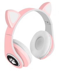 Bezdrátová sluchátka s kočičíma ušima růžová
