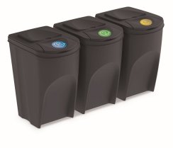 Súprava 3 odpadkových košov SORTIBOX antracit, objem 3x35L