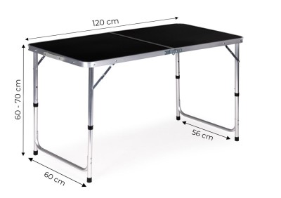 Skladací turistický stôl čierny 120x60cm