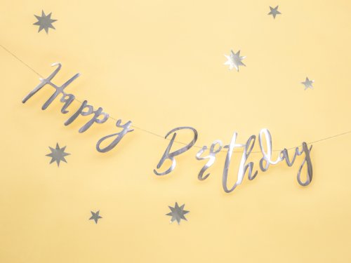 Banner Happy Birthday stříbrný 62cm