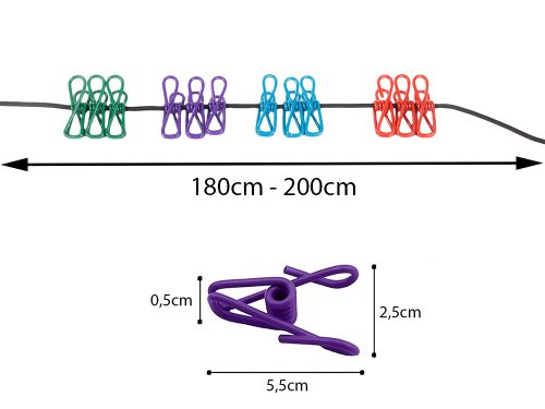 Elastická prádelní šňůra 12 kolíčků