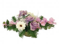 Smútočná kytica z umelých kvetov květináč  - fialová