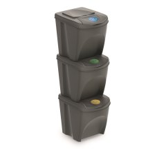 Súprava 3 odpadkových košov SORTIBOX sivý kameň, objem 3x25L