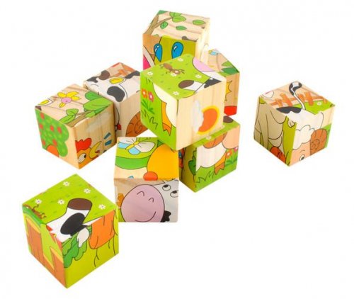 Obrázkové drevené kocky - puzzle 6v1