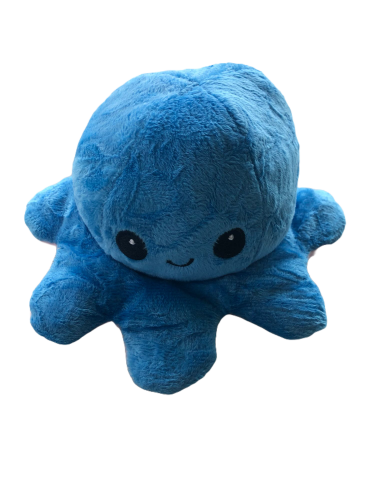 Obojstranná plyšová chobotnice modrá-růžová s meniacim sa výrazom