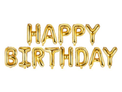 Fóliový balónek s nápisem Happy Birthday Zlatý