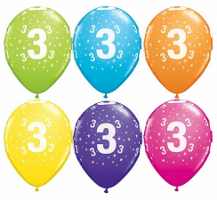 Latexové balónky s číslem 3 - pastelové barvy 6ks