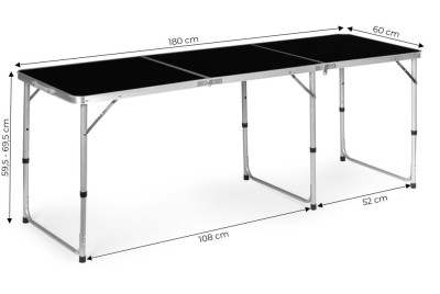 Skladací turistický stôl čierny 180x60cm