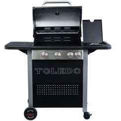 Plynový gril Toledo 400 s dvoudílným smaltovaným roštem a výkonem 9,6 kW. Má 3 hořáky, každý s výkonem 3,2 kW. 