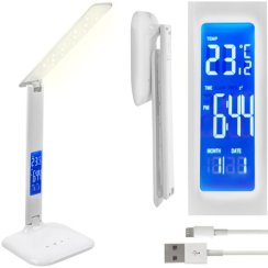 Stolní lampa s meteostanicí - bílá