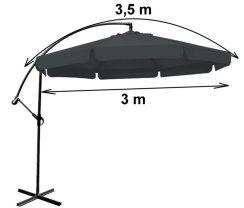 Zahradní slunečník velký skládací 300cm tmavě šedý