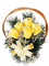 Smuteční kytice z umělých květin šiškový košík - žluté