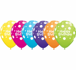 Latexové balóniky s nápisom Happy Birthday a bodkami