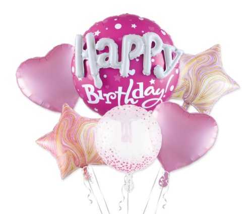 Fóliová sestava balónků Happy Birthday růžová 6ks
