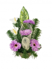 Smuteční kytice z umělých květin květináč - fialové
