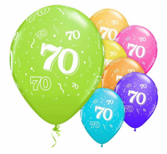 Latexové balónky s číslem 70 - pastelové barvy 6ks