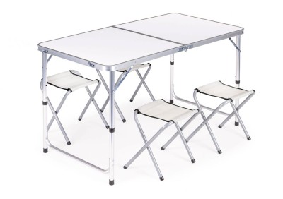 Set skladací turistický stôl a stoličky biely