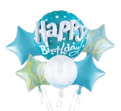 Fóliová sestava balónků Happy Birthday modrá 6ks Fóliová sestava balónků Happy Birthday modrá 6ks