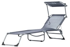 Zahradní lehátko se skládacím stíněním - šedé