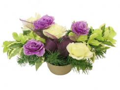 Smuteční kytice z umělých květin květináč - fialovo-žlutá