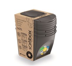 Súprava 3 odpadkových košov SORTIBOX sivý kameň, objem 3x25L