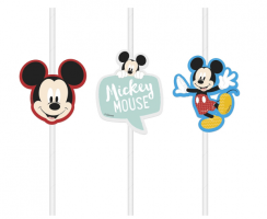 Papírová brčka s medailonem Mickey Mouse, 4ks