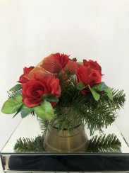 Smuteční kytice z umělých květin květináč - růže červené